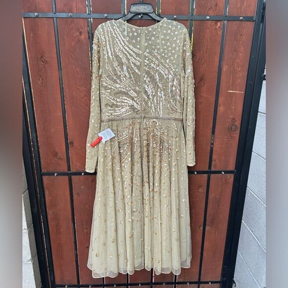 Mac Duggal EMBELLISHED ILLUSION HIGH NECK LONG SLEEVE DRESS 5572 Size 14 Latte - Picture 4 of 10